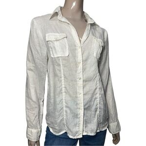 Creme Fraiche Melissa Women’s Size M White Linen Roll Tab Button Down Shirt